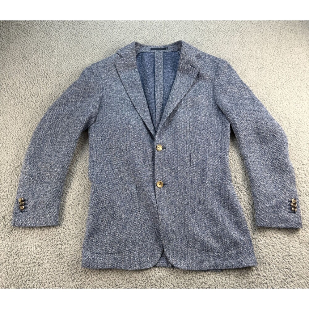 Suitsupply Silk Linen Sport Coat Mens 38 Havana Patch Unlined Slim Blue 2 Button